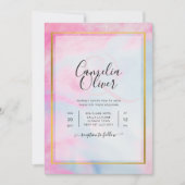LeahG Pink Aqua Blue Gold INK Wedding INVITE Kaart (Voorkant)