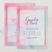 LeahG Pink Aqua Blue Gold INK Wedding INVITE Kaart (Voorkant / Achterkant)