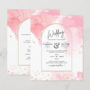 LeahG PINK GOLD INK Abstract Wedding INVITE