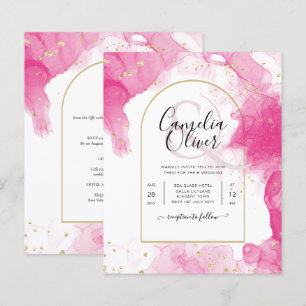 LeahG PINK GOLD INK Abstract Wedding INVITE