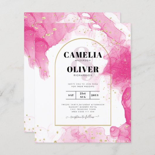 LeahG PINK GOLD INK Abstract Wedding INVITE (Voorkant / Achterkant)