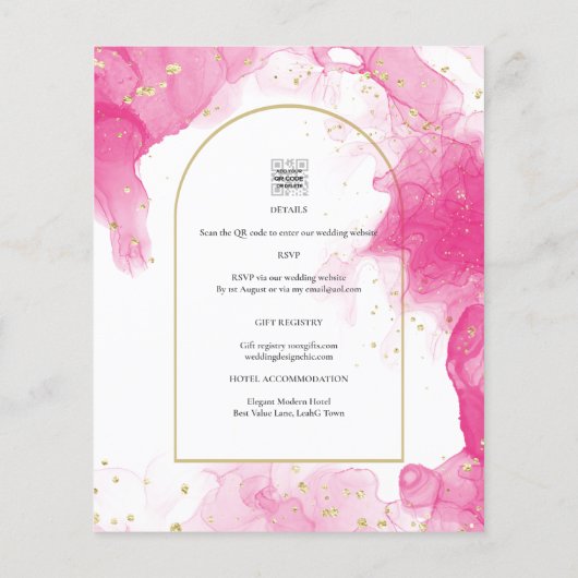 LeahG PINK GOLD INK Abstract Wedding INVITE (Achterkant)