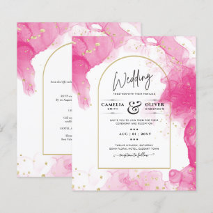 LeahG PINK GOLD INK Abstract Wedding INVITE