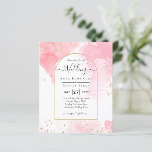 LeahG PINK GOLD INK Abstract Wedding INVITE (Staand voorkant)