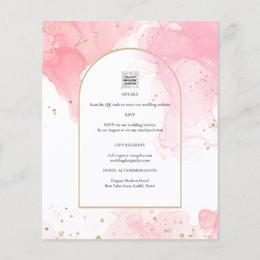 LeahG PINK GOLD INK Abstract Wedding INVITE (Achterkant)