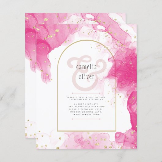 LeahG PINK GOLD INK Abstract Wedding INVITE (Voorkant / Achterkant)