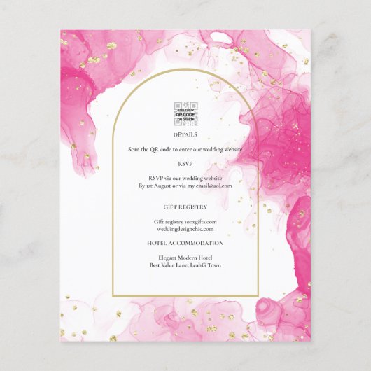 LeahG PINK GOLD INK Abstract Wedding INVITE Flyer (Achterkant)