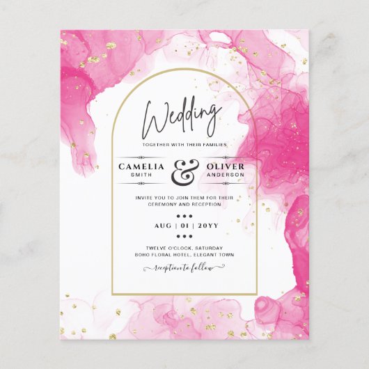 LeahG PINK GOLD INK Abstract Wedding INVITE Flyer (Voorkant)