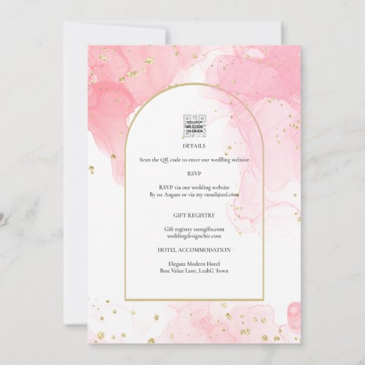 LeahG PINK GOLD INK Abstract Wedding INVITE Kaart (Achterkant)