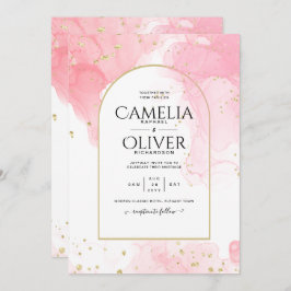 LeahG PINK GOLD INK Abstract Wedding INVITE Kaart