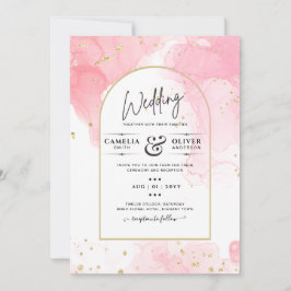 LeahG PINK GOLD INK Abstract Wedding INVITE Kaart