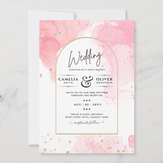 LeahG PINK GOLD INK Abstract Wedding INVITE Kaart (Voorkant)
