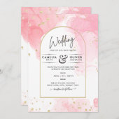 LeahG PINK GOLD INK Abstract Wedding INVITE Kaart (Voorkant / Achterkant)