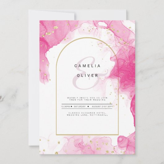 LeahG PINK GOLD INK Abstract Wedding INVITE Kaart (Voorkant)