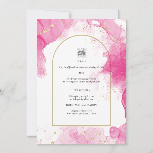 LeahG PINK GOLD INK Abstract Wedding INVITE Kaart (Achterkant)