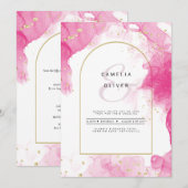 LeahG PINK GOLD INK Abstract Wedding INVITE Kaart (Voorkant / Achterkant)