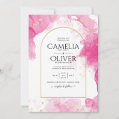LeahG PINK GOLD INK Abstract Wedding INVITE Kaart (Voorkant)