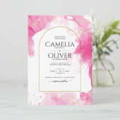 LeahG PINK GOLD INK Abstract Wedding INVITE Kaart (Staand voorkant)