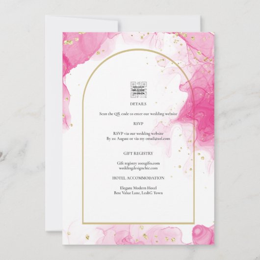LeahG PINK GOLD INK Abstract Wedding INVITE Kaart (Achterkant)