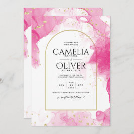 LeahG PINK GOLD INK Abstract Wedding INVITE Kaart