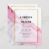 LeahG PINK Paarse Ink Abstract Wedding INVITE (Voorkant / Achterkant)