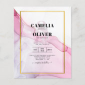 LeahG PINK Paarse Ink Abstract Wedding INVITE (Voorkant)