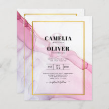 LeahG PINK Paarse Ink Abstract Wedding INVITE