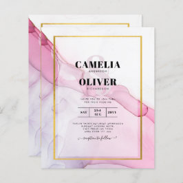 LeahG PINK Paarse Ink Abstract Wedding INVITE
