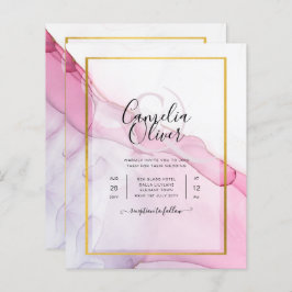 LeahG PINK Paarse Ink Abstract Wedding INVITE