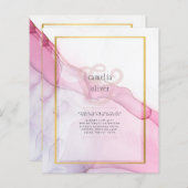 LeahG PINK Paarse Ink Abstract Wedding INVITE (Voorkant / Achterkant)