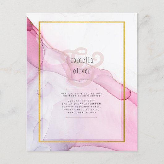 LeahG PINK Paarse Ink Abstract Wedding INVITE (Voorkant)