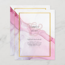LeahG PINK Paarse Ink Abstract Wedding INVITE