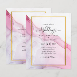 LeahG PINK Paarse Ink Abstract Wedding INVITE