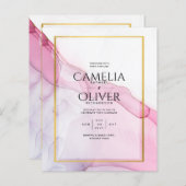 LeahG PINK Paarse Ink Abstract Wedding INVITE (Voorkant / Achterkant)