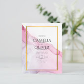 LeahG PINK Paarse Ink Abstract Wedding INVITE (Staand voorkant)