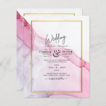 LeahG PINK Paarse Ink Abstract Wedding INVITE