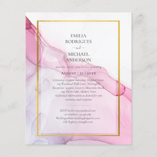 LeahG PINK Paarse Ink Abstract Wedding INVITE Flyer (Achterkant)