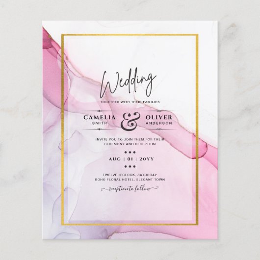 LeahG PINK Paarse Ink Abstract Wedding INVITE Flyer (Voorkant)
