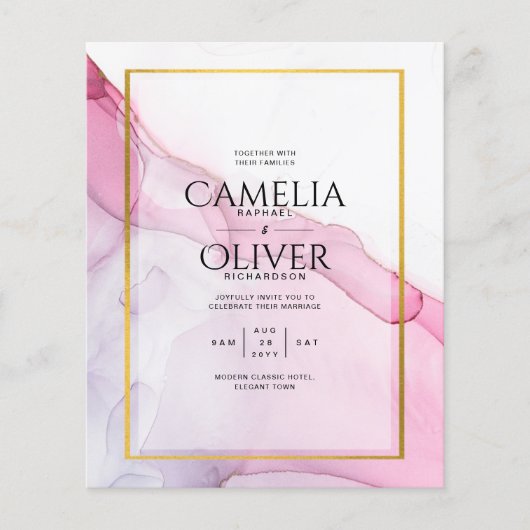 LeahG PINK Paarse Ink Abstract Wedding INVITE Flyer (Voorkant)