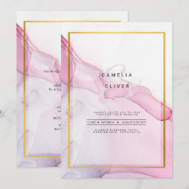LeahG PINK Paarse Ink Abstract Wedding INVITE Kaart
