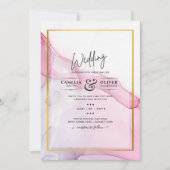 LeahG PINK Paarse Ink Abstract Wedding INVITE Kaart (Voorkant)