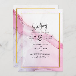 LeahG PINK Paarse Ink Abstract Wedding INVITE Kaart