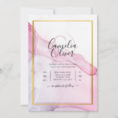 LeahG PINK Paarse Ink Abstract Wedding INVITE Kaart (Voorkant)