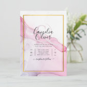 LeahG PINK Paarse Ink Abstract Wedding INVITE Kaart (Staand voorkant)