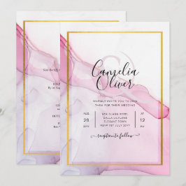 LeahG PINK Paarse Ink Abstract Wedding INVITE Kaart