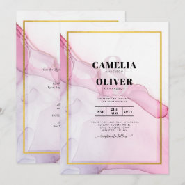 LeahG PINK Paarse Ink Abstract Wedding INVITE Kaart