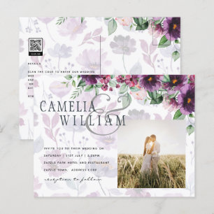 LeahG Plum Paars Berry Floral Wedding Herfst Winte Briefkaart