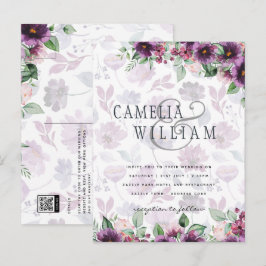 LeahG Plum Paars Berry Floral Wedding Herfst Winte Briefkaart