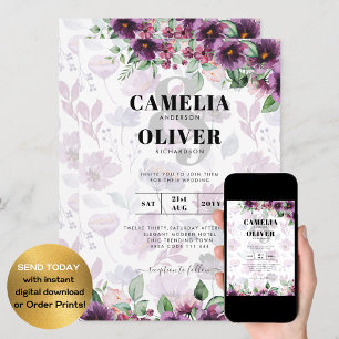 LeahG Plum Paars Berry Floral Wedding Herfst Winte Kaart