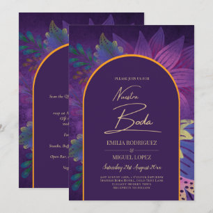 LeahG Plum Paars Gold JEWEL TONES Wedding INVITE Kaart